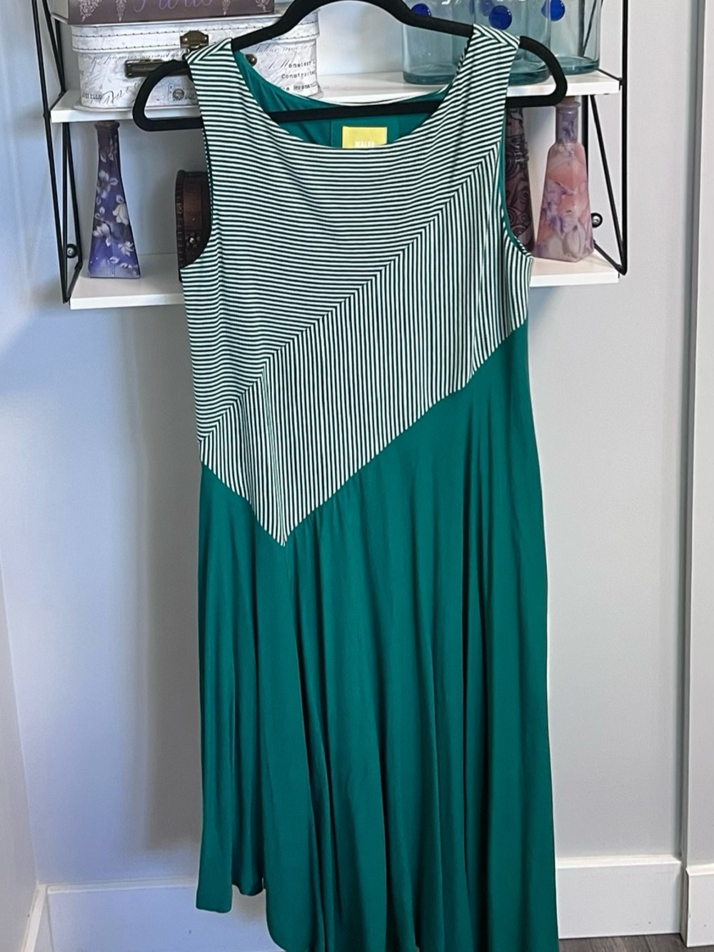 Maeve green and White Striped Sleeveless Fit-and-Flare Dress